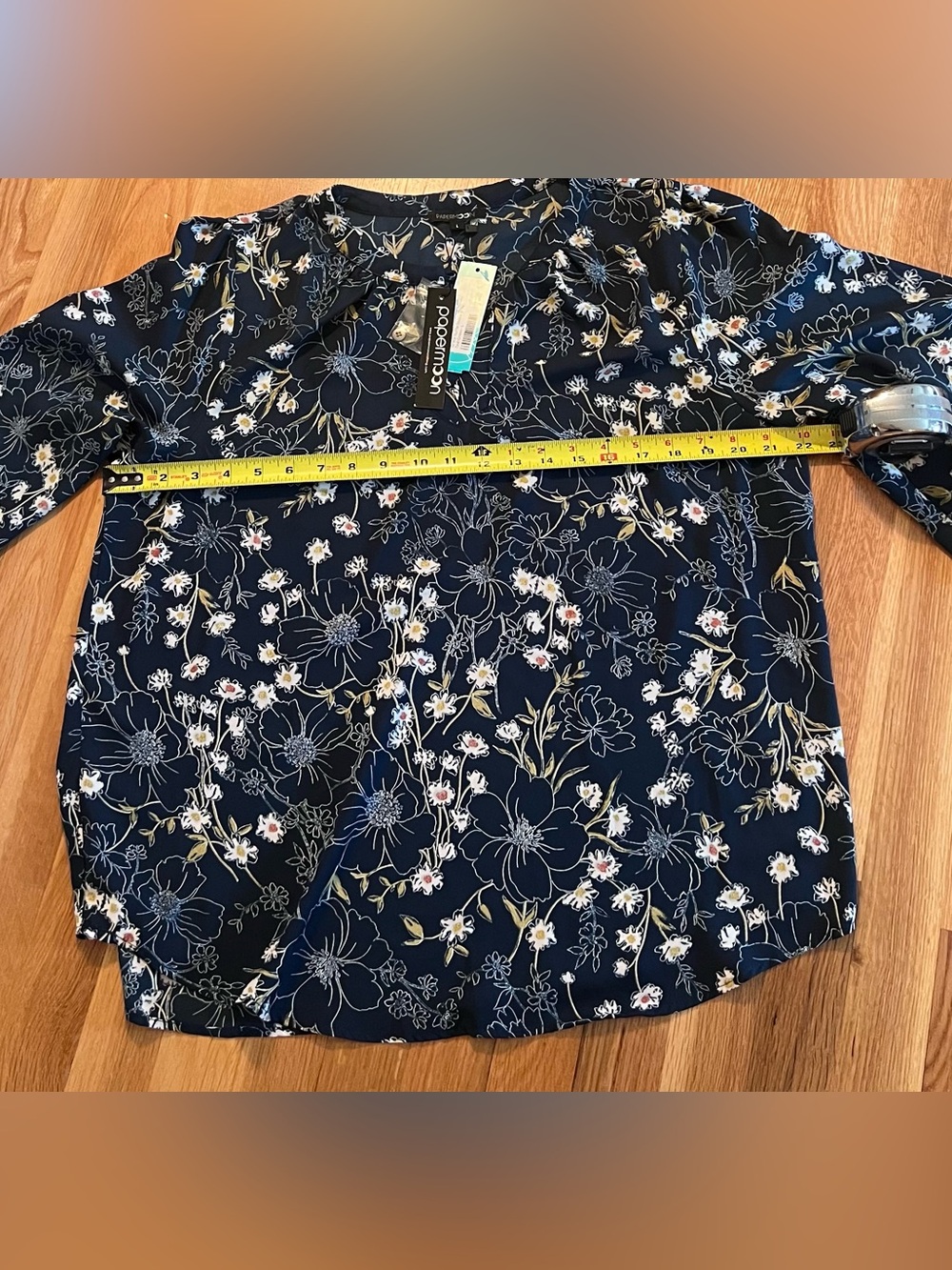 Papermoon Dark Teal Floral Long-Sleeve Blouse - Picture 4 of 5